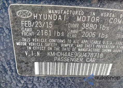 2016 Hyundai Elantra Se z USA, uszkodzony, nr VIN KMHDH4AE9GU47871